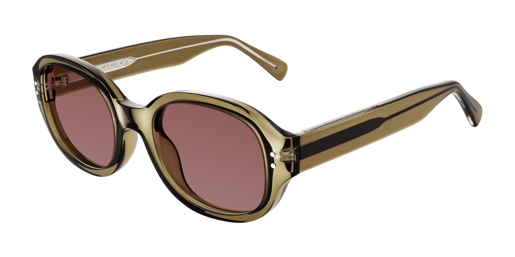 Angle of Novak in Translucent Olive Gray with Garnet Tinted Lenses