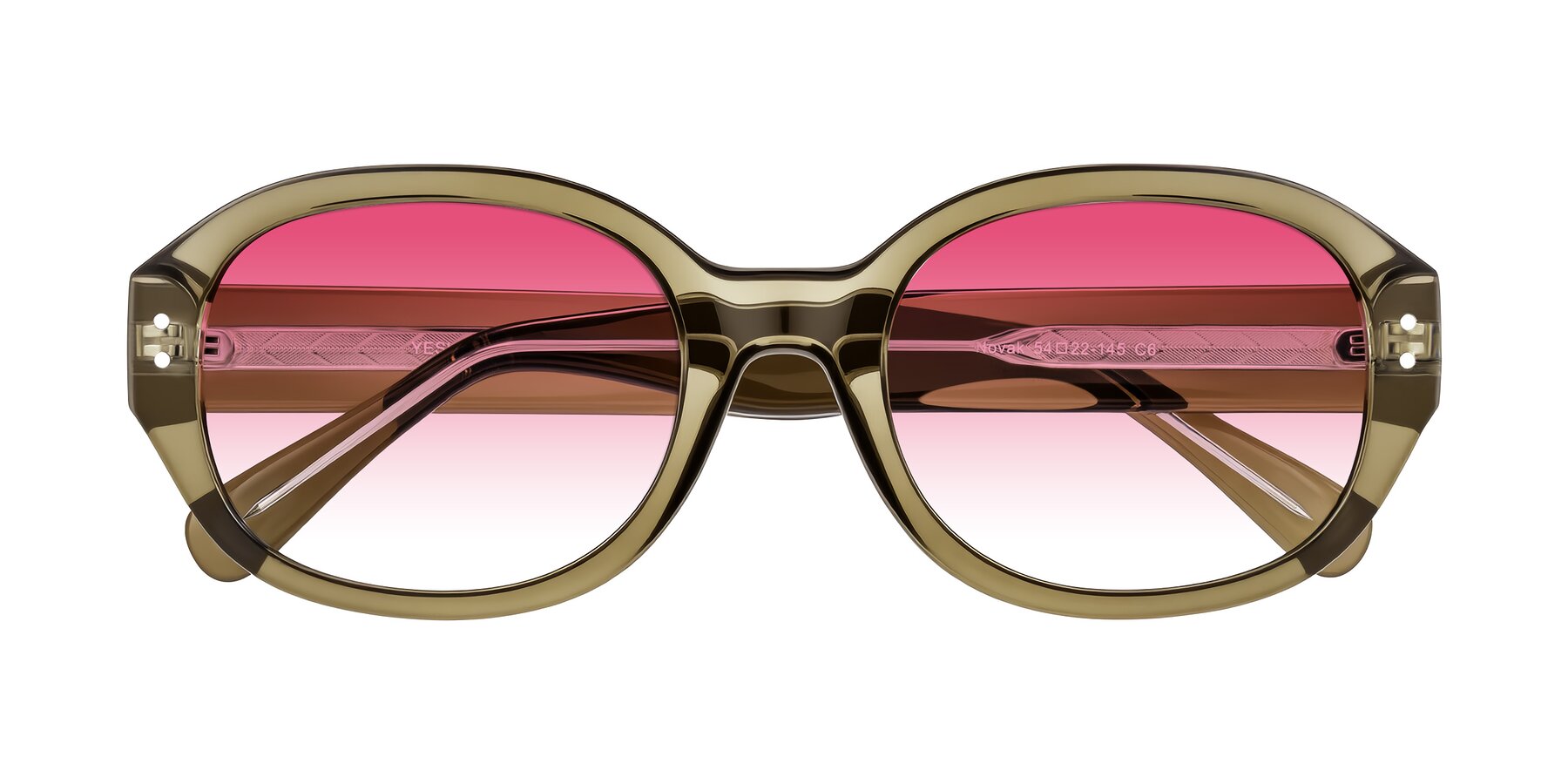 Folded Front of Novak in Translucent Olive Gray with Pink Gradient Lenses