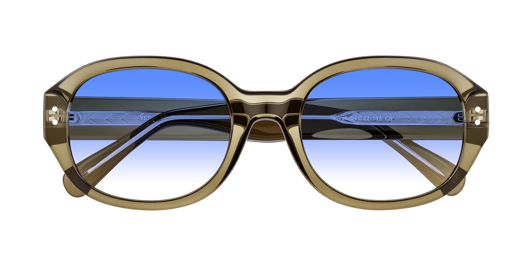 Folded Front of Novak in Translucent Olive Gray with Blue Gradient Lenses