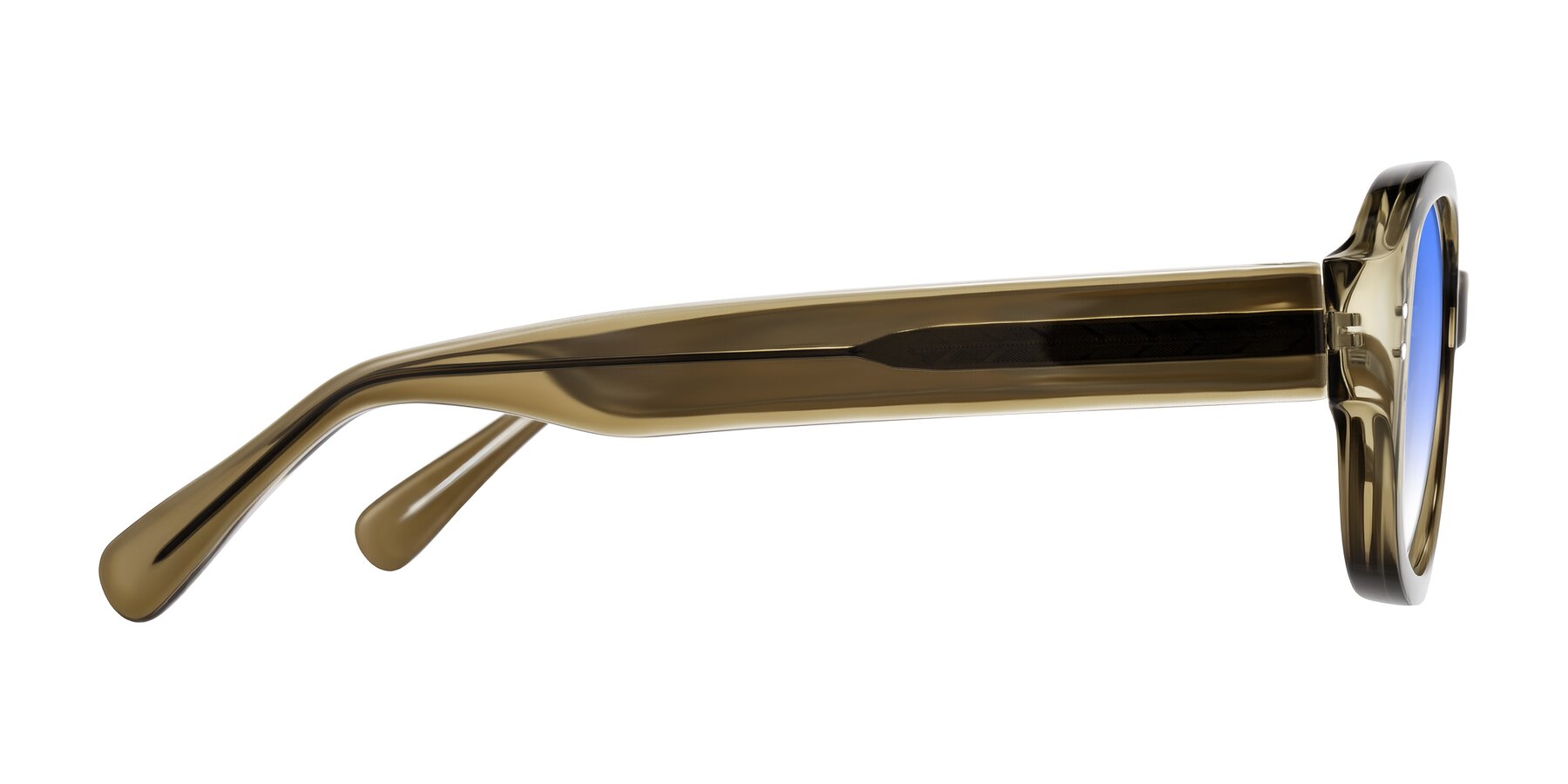 Side of Novak in Translucent Olive Gray with Blue Gradient Lenses