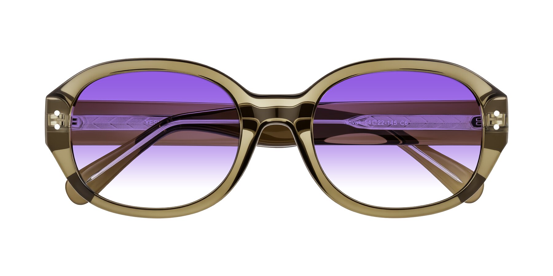Folded Front of Novak in Translucent Olive Gray with Purple Gradient Lenses