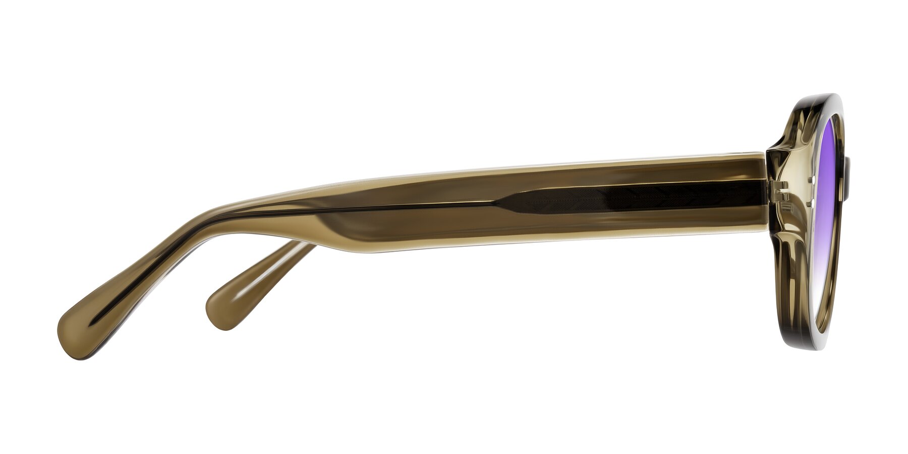 Side of Novak in Translucent Olive Gray with Purple Gradient Lenses