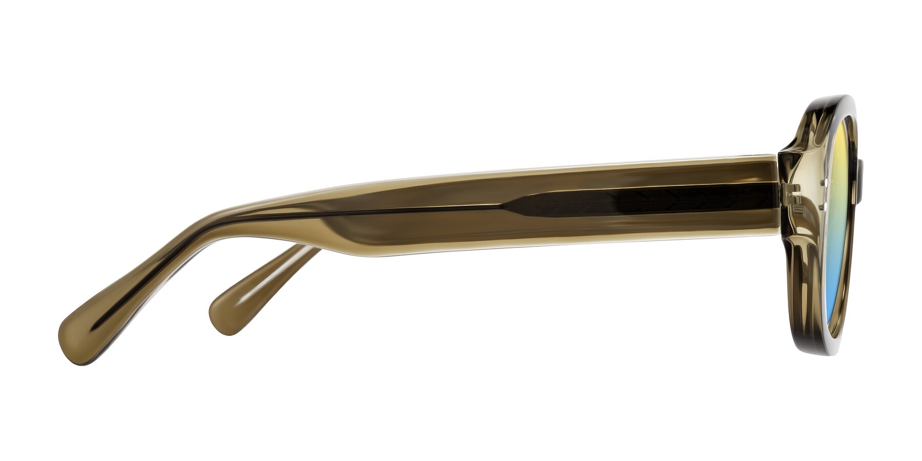 Side of Novak in Translucent Olive Gray with Yellow / Blue Gradient Lenses
