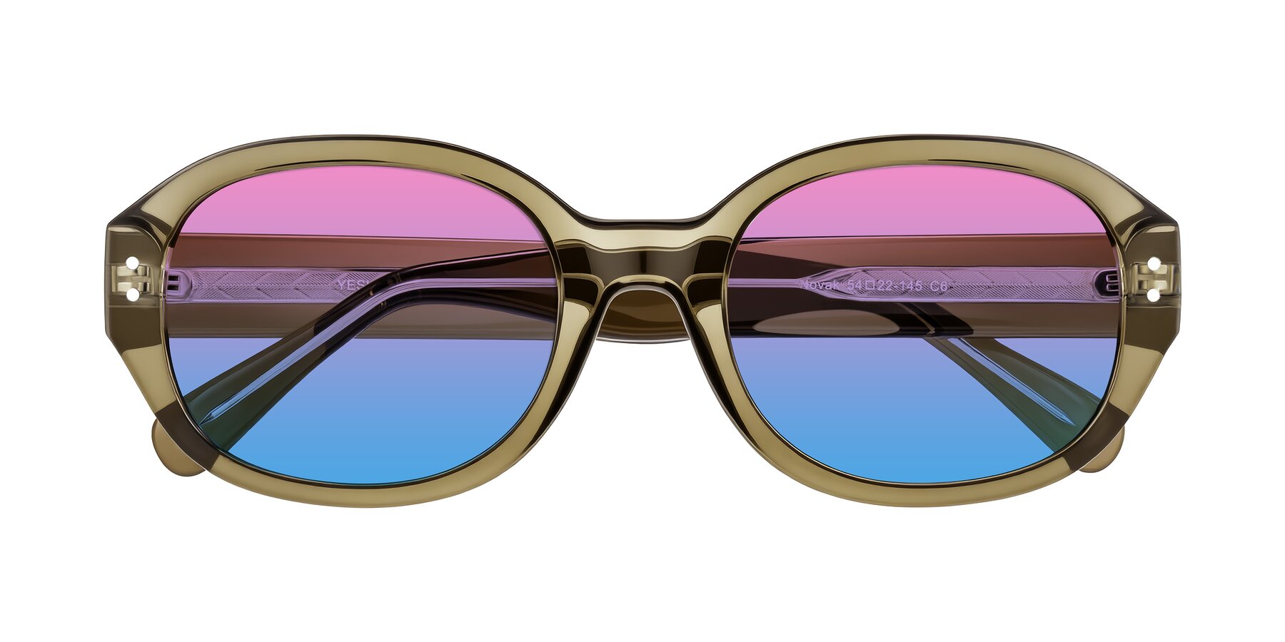 Folded Front of Novak in Translucent Olive Gray with Pink / Blue Gradient Lenses