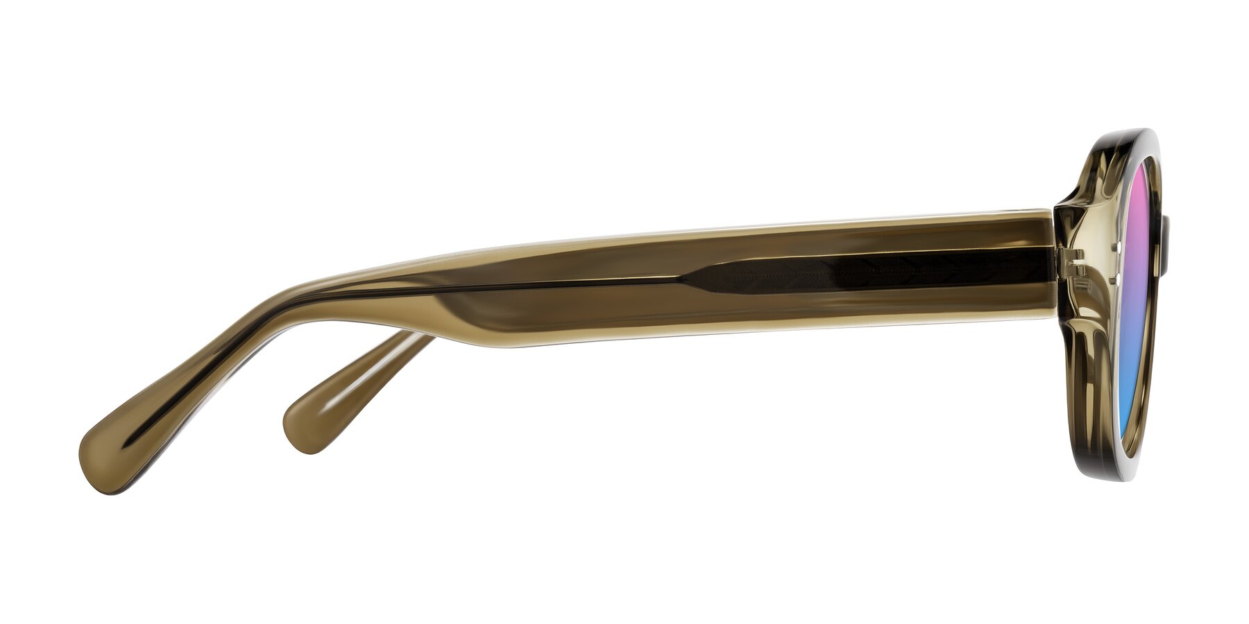 Side of Novak in Translucent Olive Gray with Pink / Blue Gradient Lenses