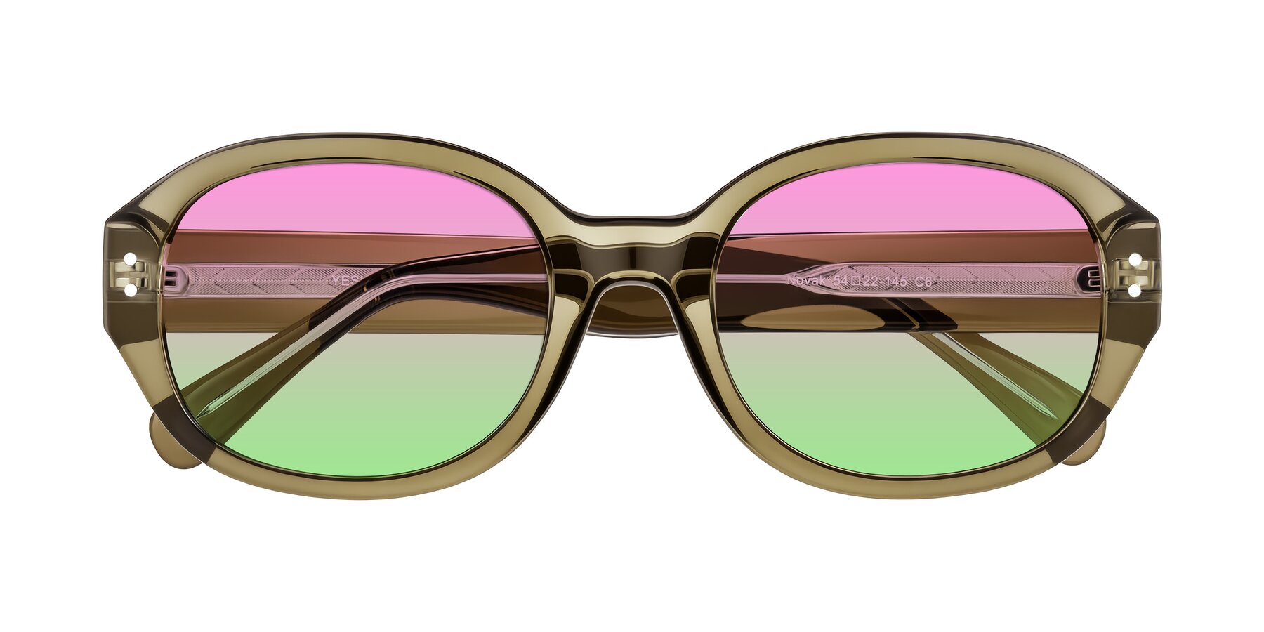 Folded Front of Novak in Translucent Olive Gray with Pink / Green Gradient Lenses