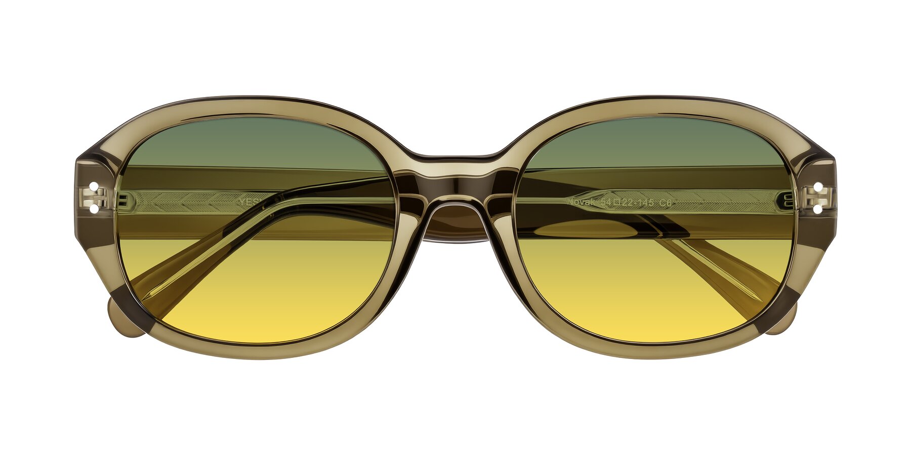 Folded Front of Novak in Translucent Olive Gray with Green / Yellow Gradient Lenses