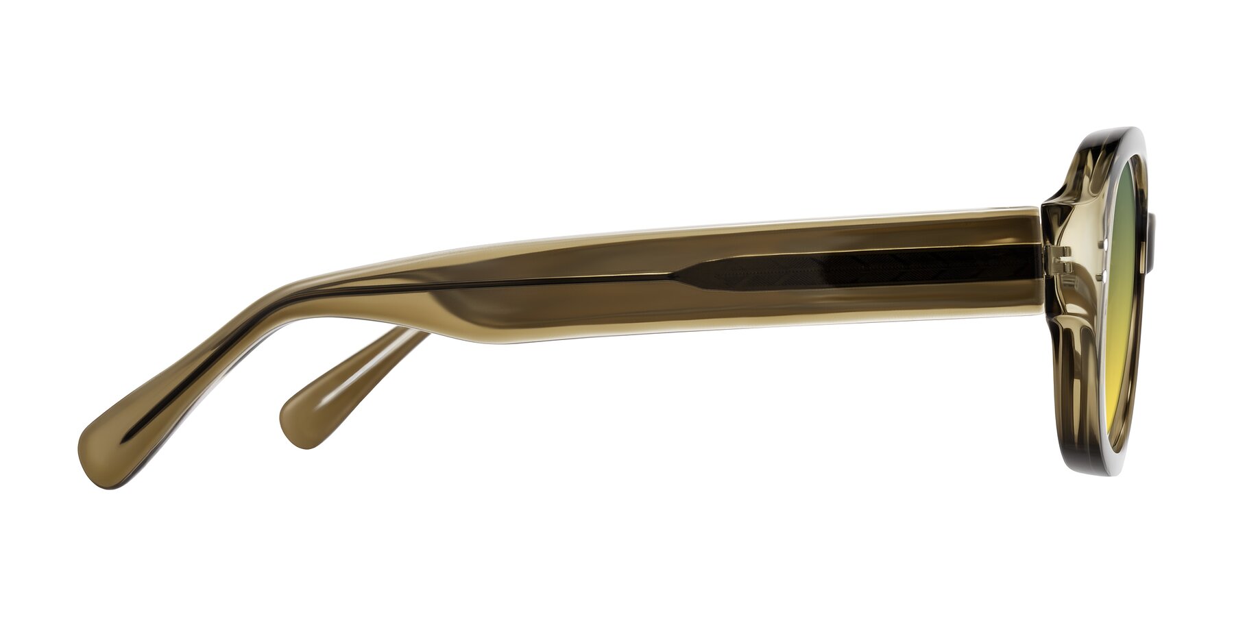 Side of Novak in Translucent Olive Gray with Green / Yellow Gradient Lenses