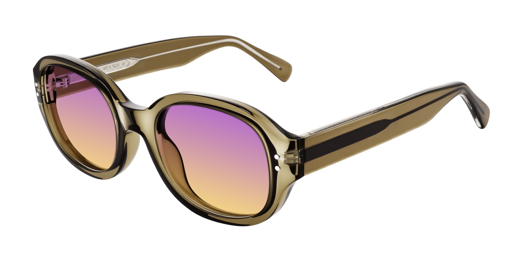 Angle of Novak in Translucent Olive Gray with Purple / Yellow Gradient Lenses