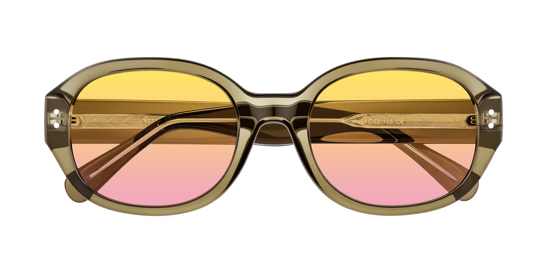 Folded Front of Novak in Translucent Olive Gray with Yellow / Pink Gradient Lenses