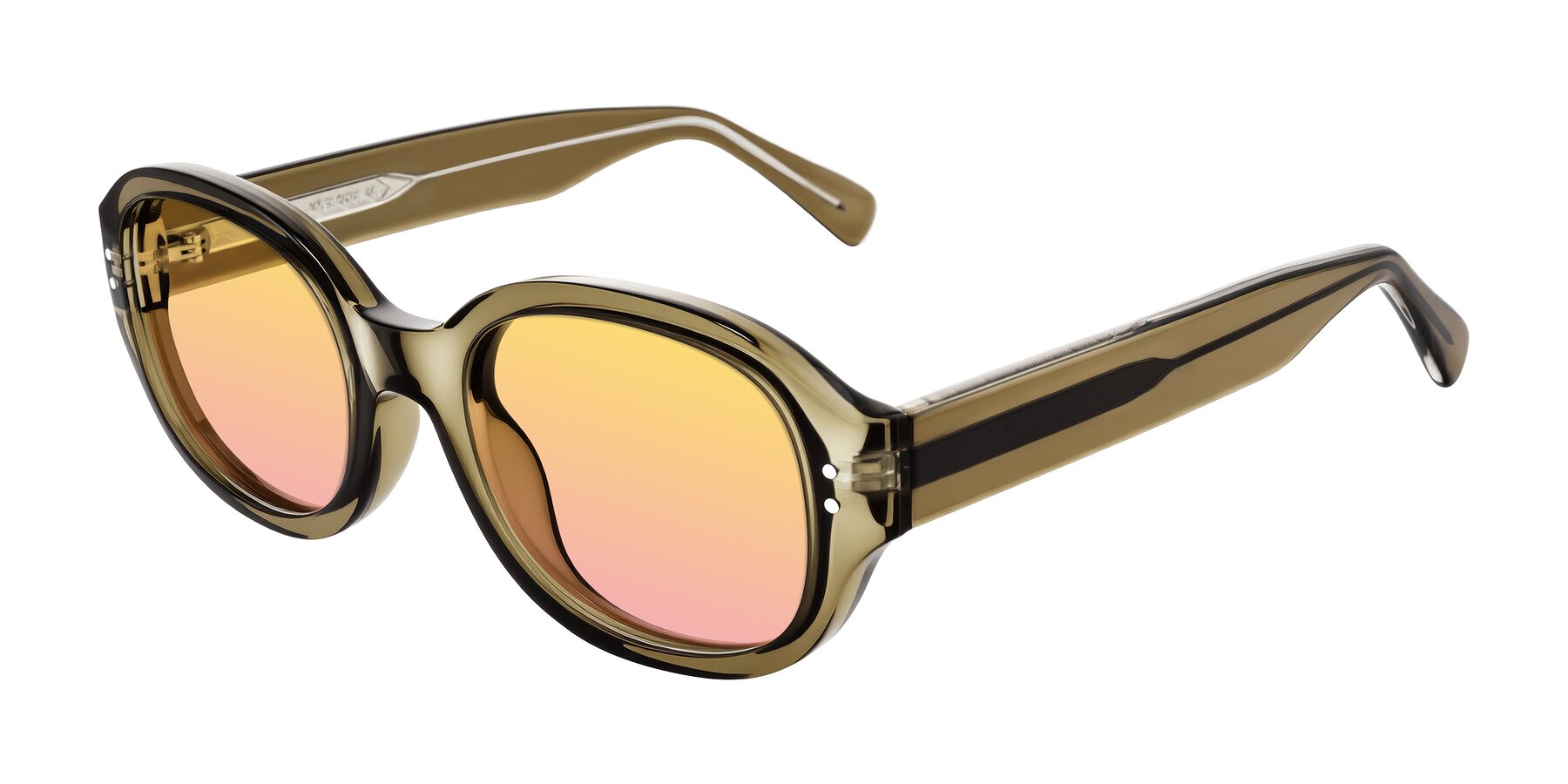 Angle of Novak in Translucent Olive Gray with Yellow / Pink Gradient Lenses