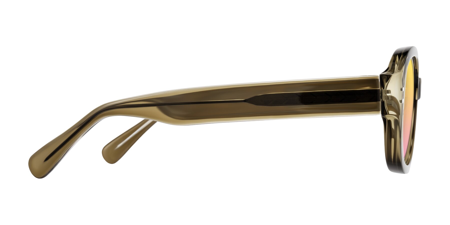 Side of Novak in Translucent Olive Gray with Yellow / Pink Gradient Lenses