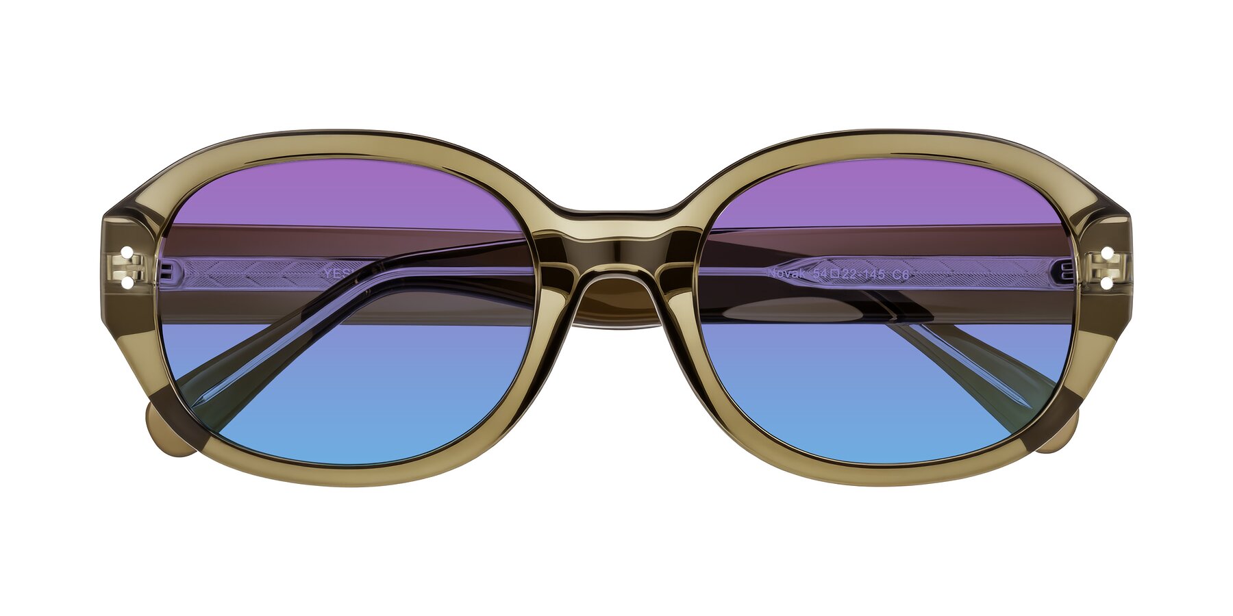 Folded Front of Novak in Translucent Olive Gray with Purple / Blue Gradient Lenses