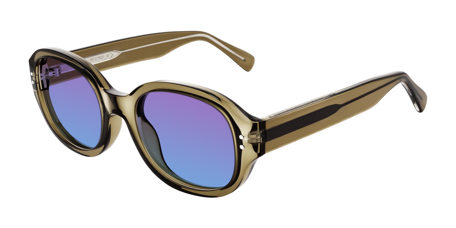 Angle of Novak in Translucent Olive Gray with Purple / Blue Gradient Lenses