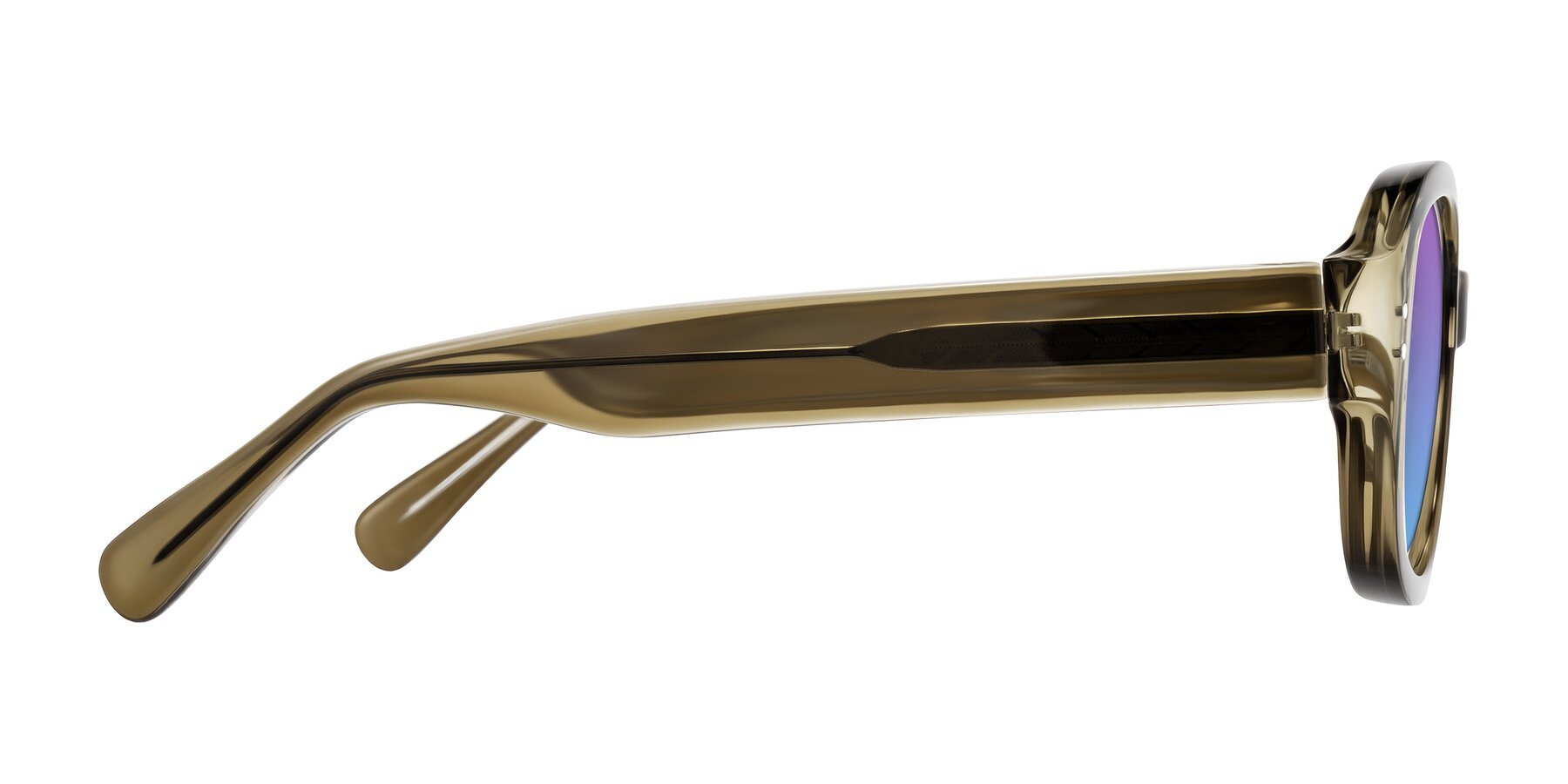 Side of Novak in Translucent Olive Gray with Purple / Blue Gradient Lenses