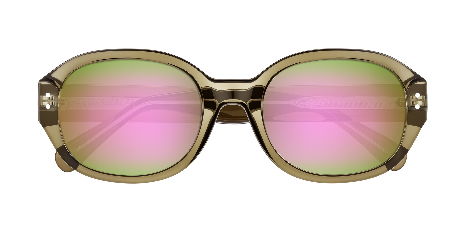 Folded Front of Novak in Translucent Olive Gray with Pink Mirrored Lenses