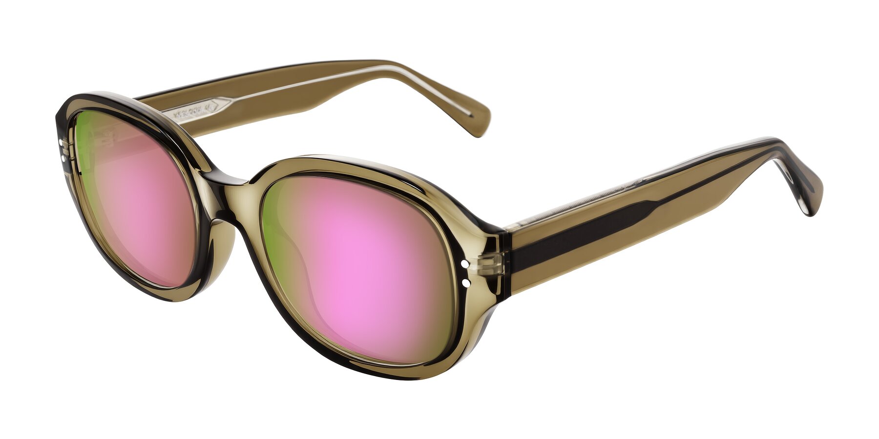 Angle of Novak in Translucent Olive Gray with Pink Mirrored Lenses