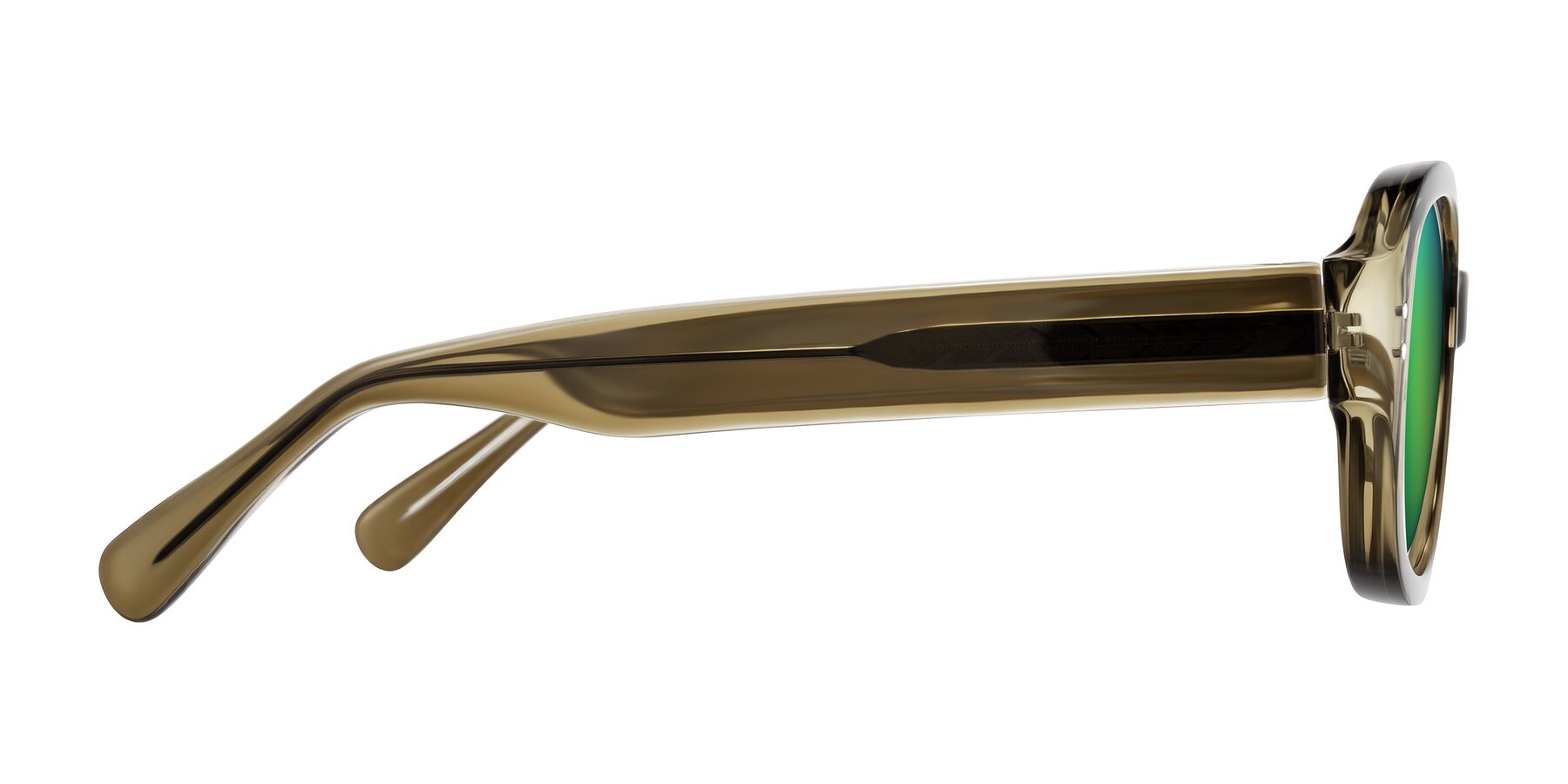 Side of Novak in Translucent Olive Gray with Green Mirrored Lenses