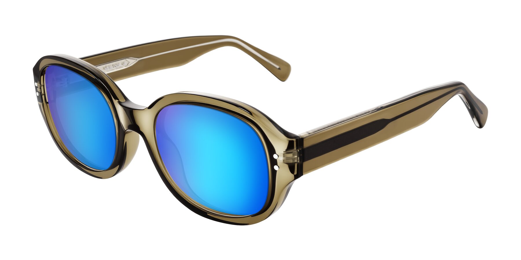 Angle of Novak in Translucent Olive Gray with Blue Mirrored Lenses