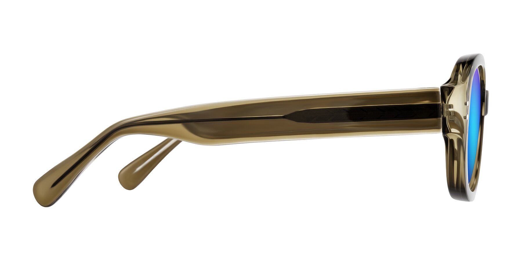 Side of Novak in Translucent Olive Gray with Blue Mirrored Lenses