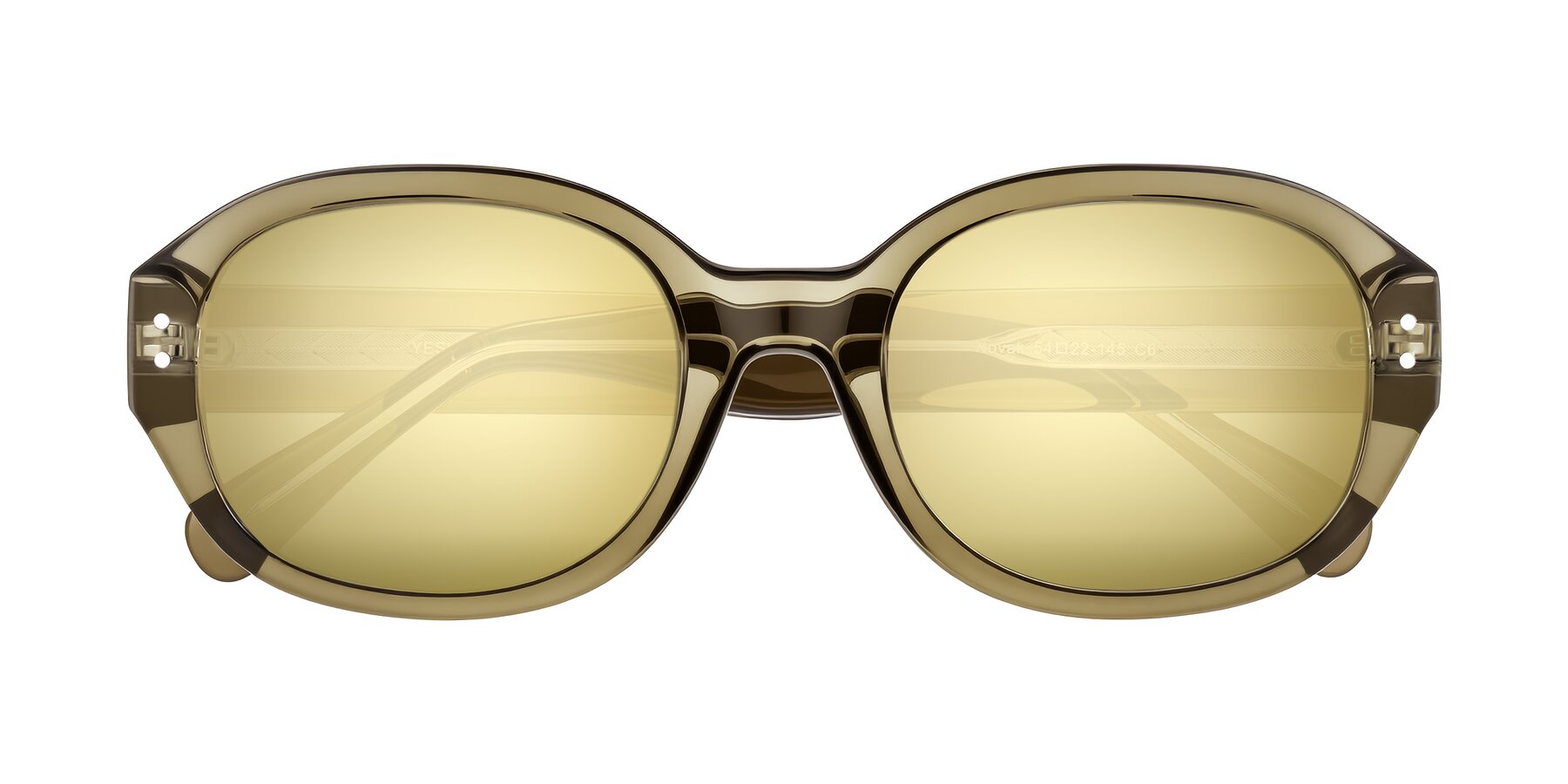 Folded Front of Novak in Translucent Olive Gray with Gold Mirrored Lenses