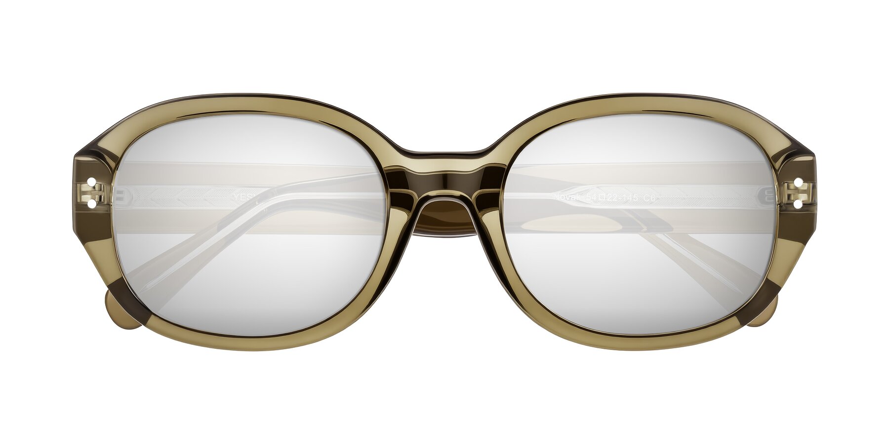 Folded Front of Novak in Translucent Olive Gray with Silver Mirrored Lenses