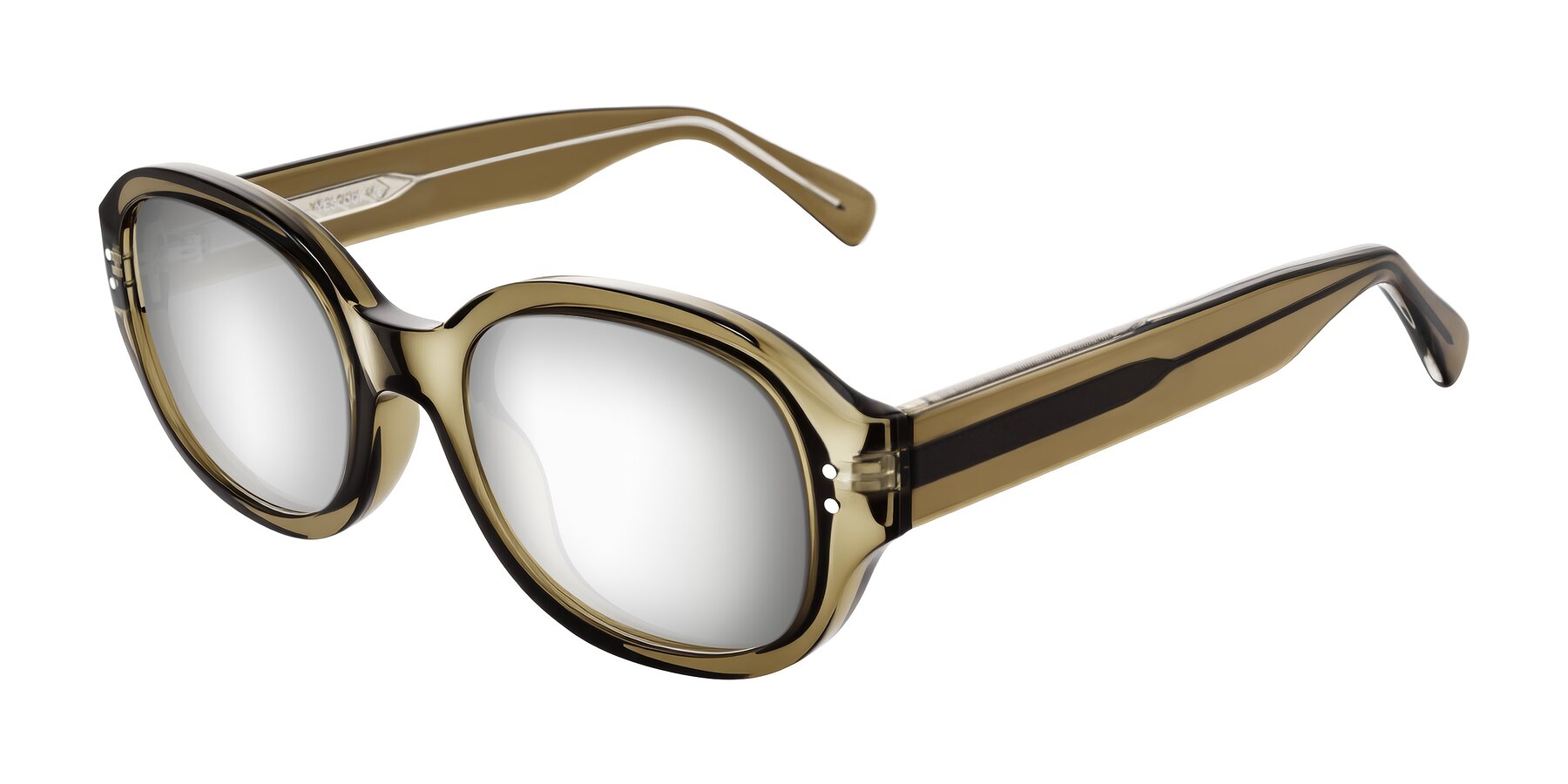 Angle of Novak in Translucent Olive Gray with Silver Mirrored Lenses