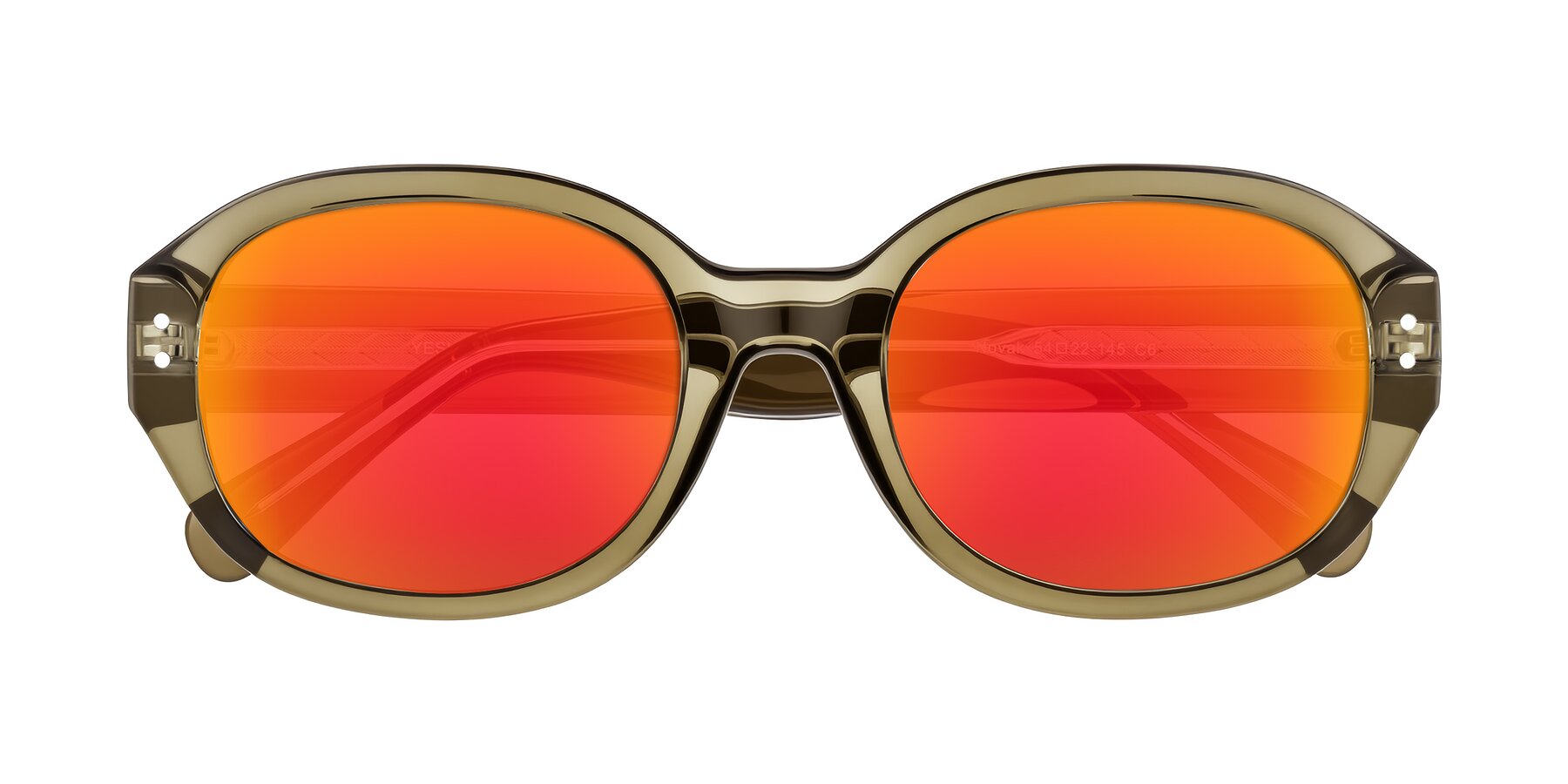Folded Front of Novak in Translucent Olive Gray with Red Gold Mirrored Lenses