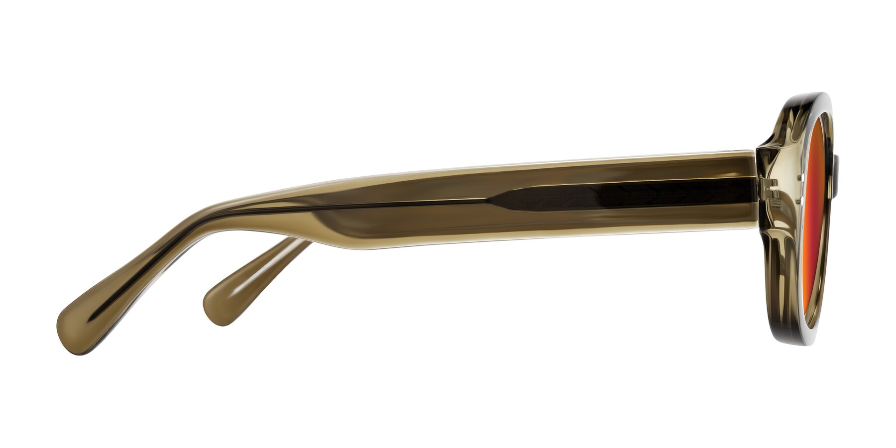 Side of Novak in Translucent Olive Gray with Red Gold Mirrored Lenses