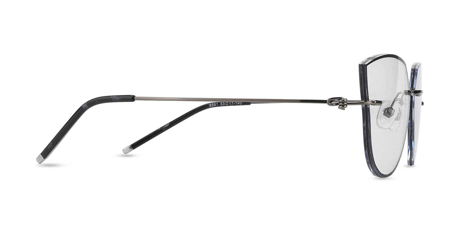 Side of Y7001 in Black-Gunmetal with Clear Eyeglass Lenses