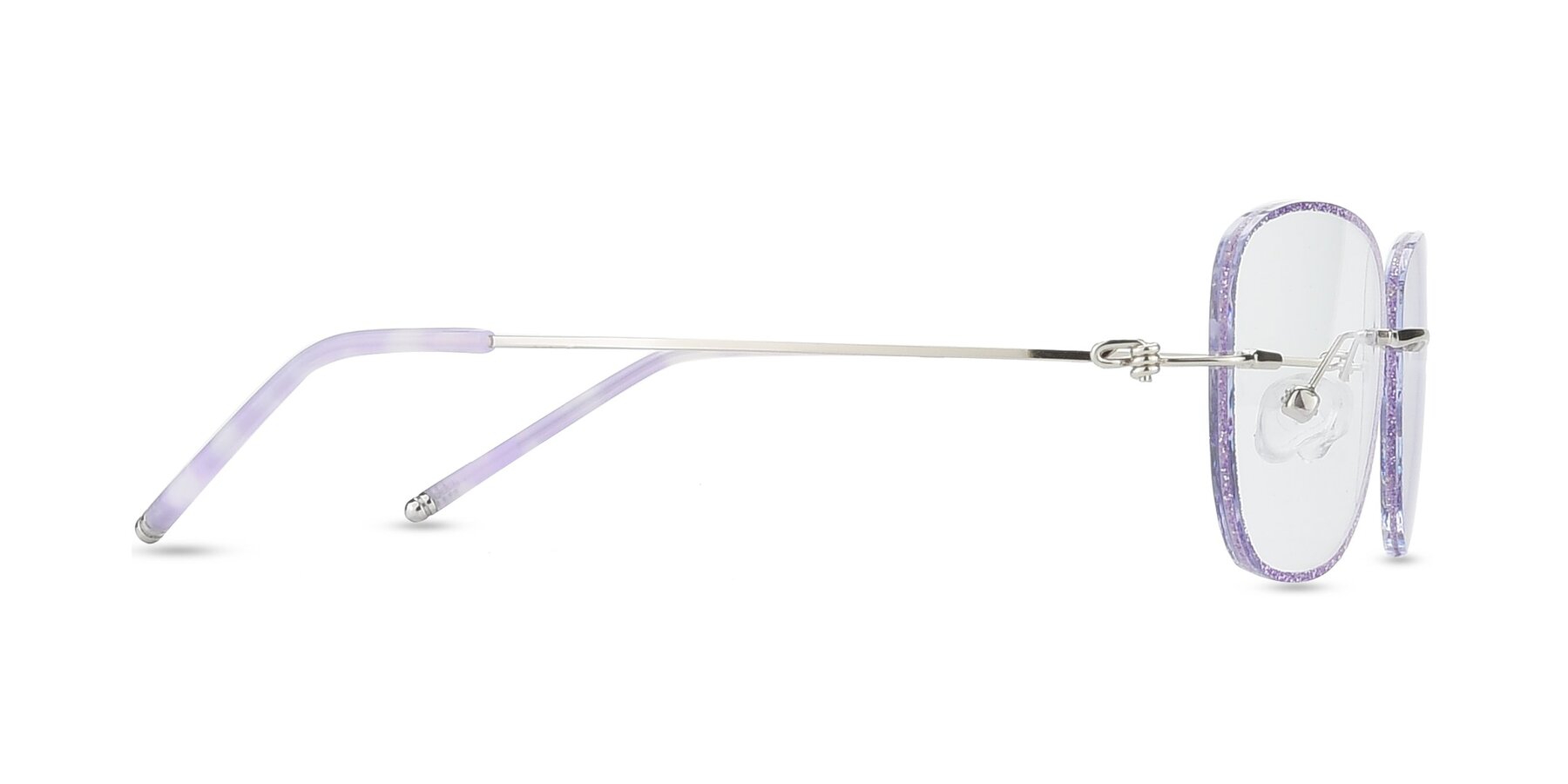 Side of Y7002 in Purple-Silver with Clear Eyeglass Lenses