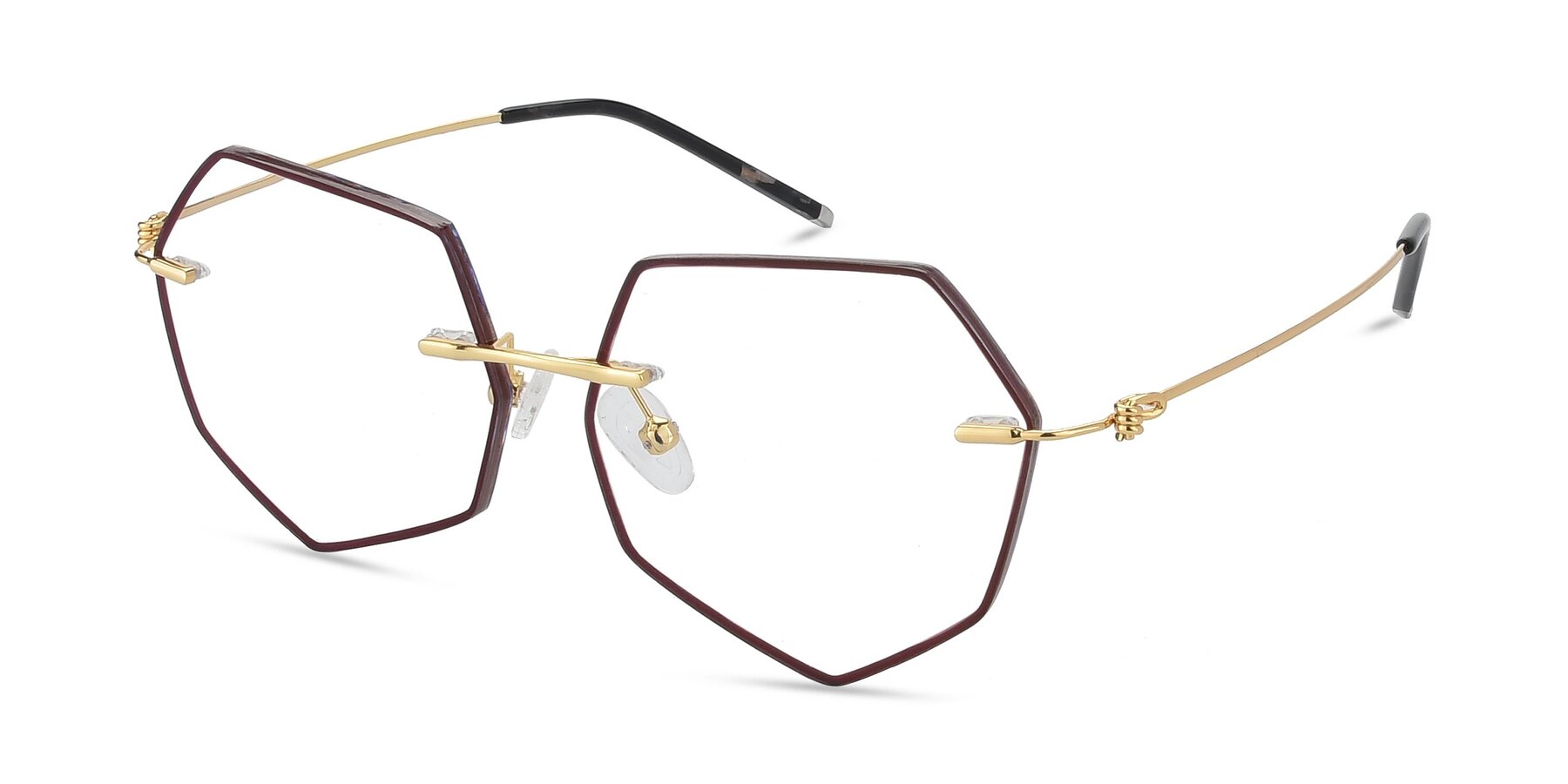Angle of Y7003 in Dark Red-Gold with Clear Reading Eyeglass Lenses