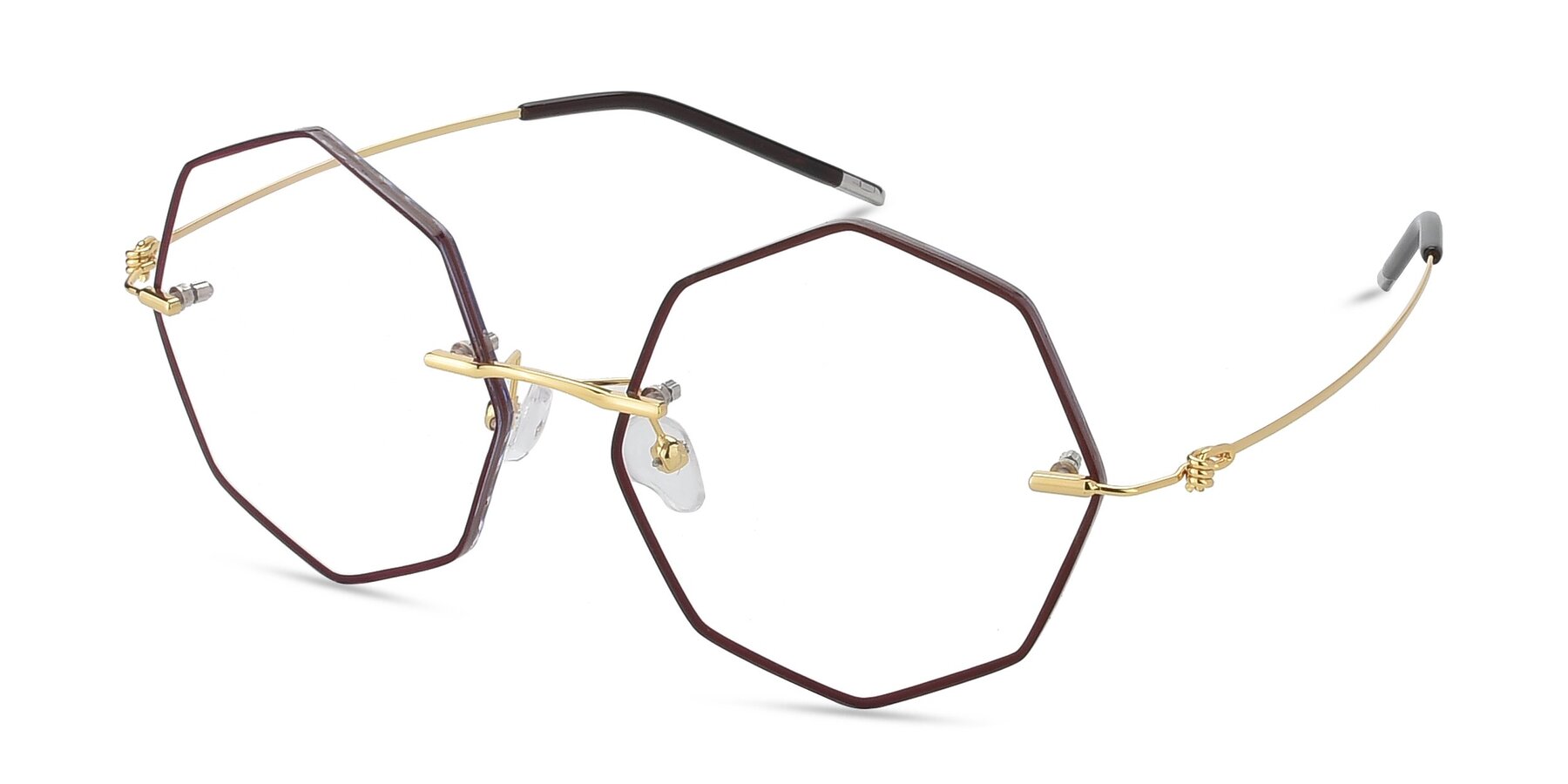 Angle of Y7004 in Dark Red-Gold with Clear Eyeglass Lenses