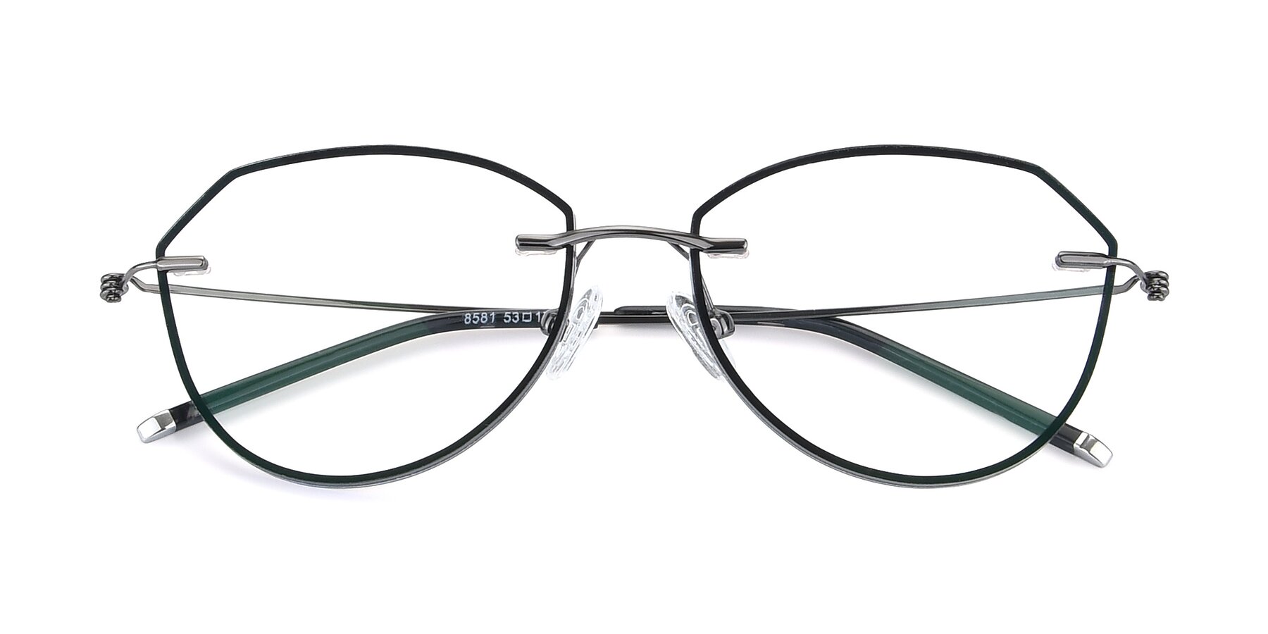 Folded Front of Y7005 in Black-Gunmetal with Clear Reading Eyeglass Lenses