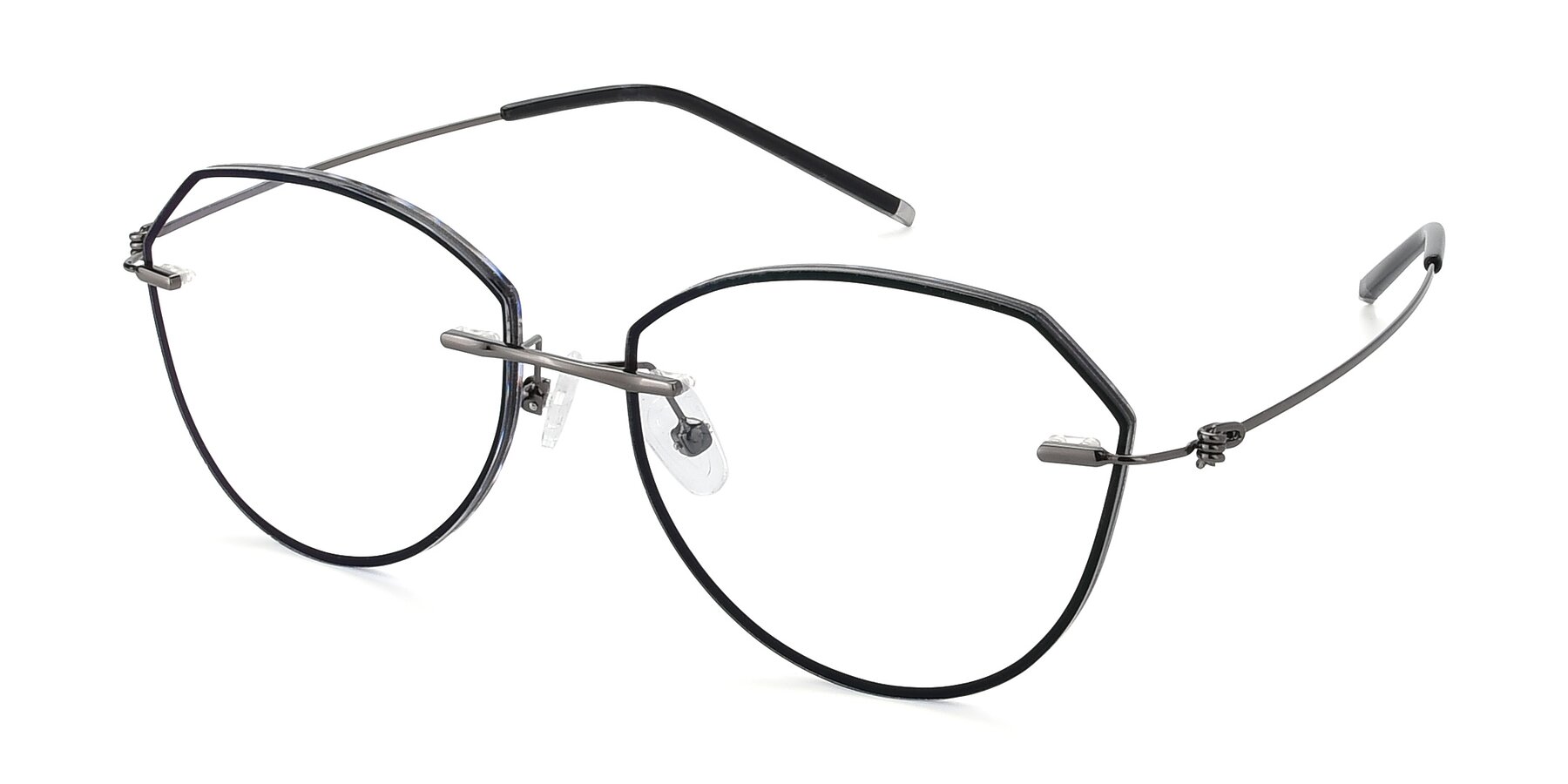 Angle of Y7005 in Black-Gunmetal with Clear Reading Eyeglass Lenses