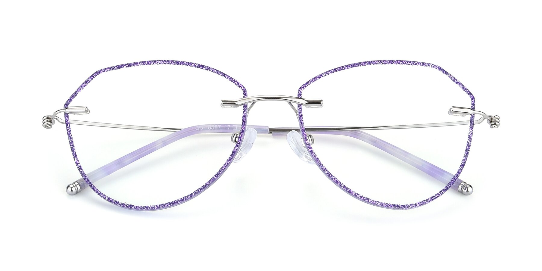 Folded Front of Y7005 in Purple-Silver with Clear Eyeglass Lenses