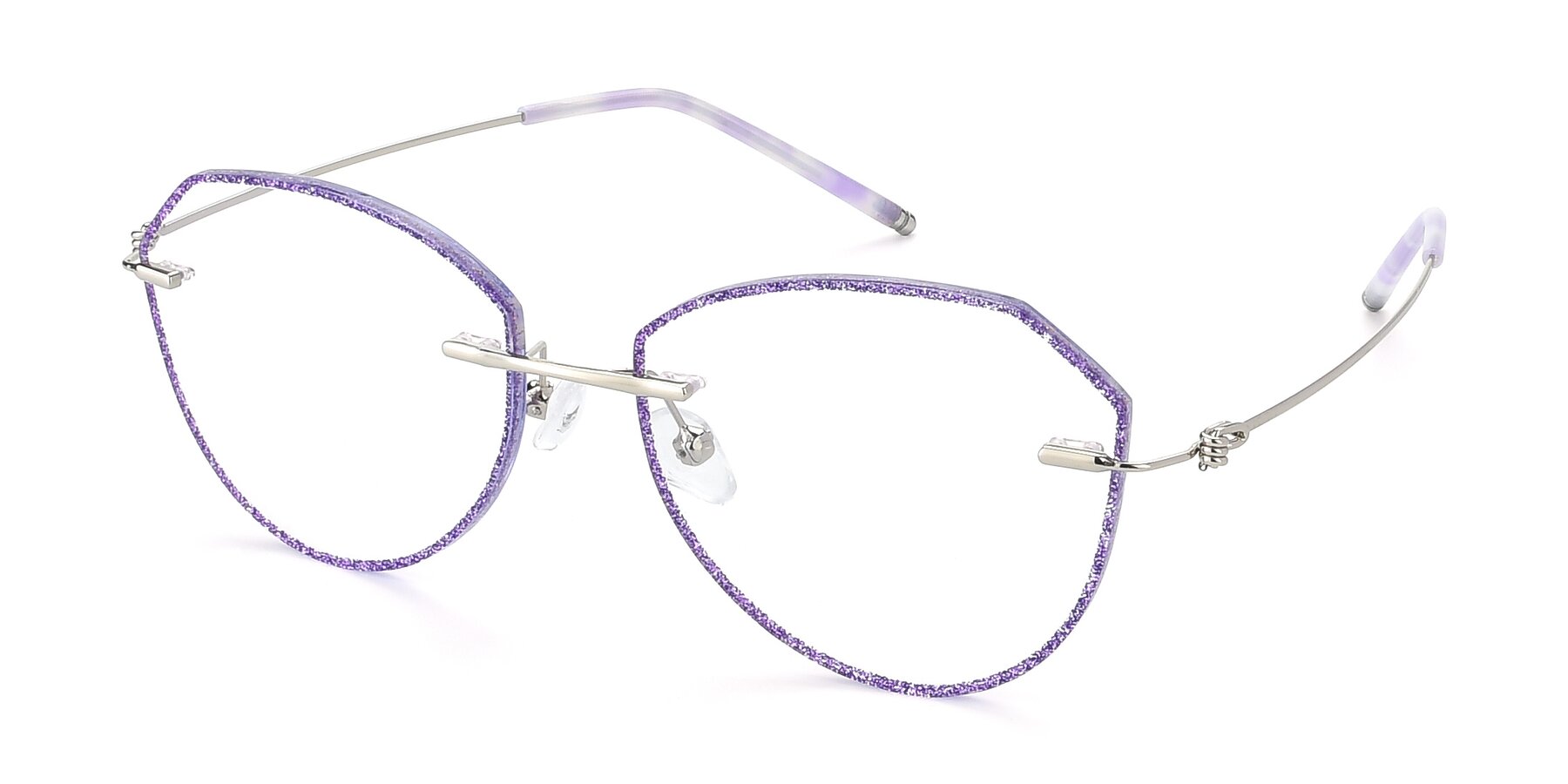 Angle of Y7005 in Purple-Silver with Clear Eyeglass Lenses