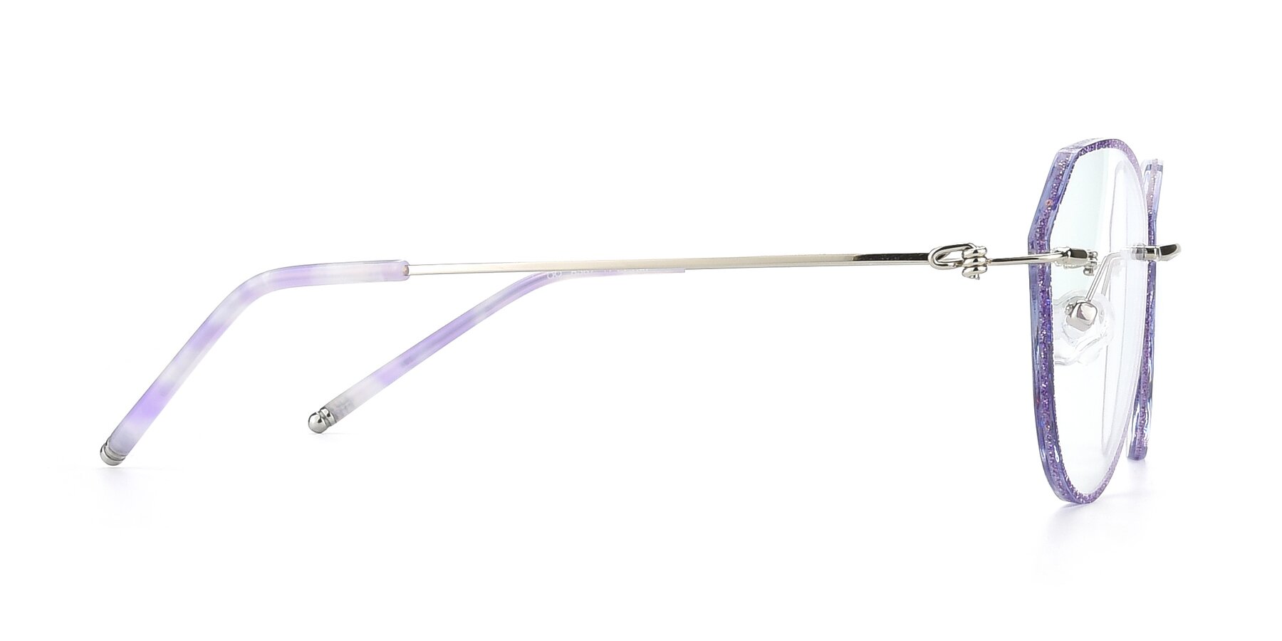 Side of Y7005 in Purple-Silver with Clear Reading Eyeglass Lenses