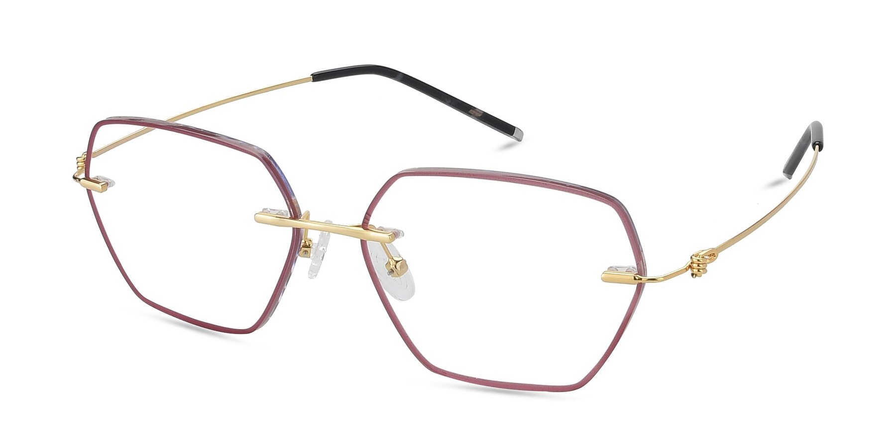 Angle of Y7006 in Red-Gold with Clear Reading Eyeglass Lenses