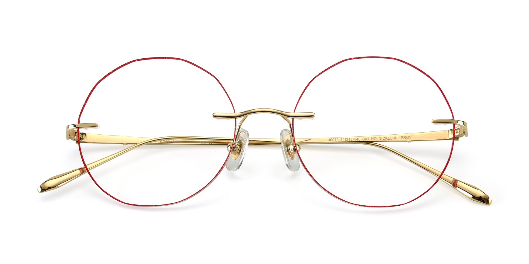 Folded Front of Y7007 in Gold-Red with Clear Eyeglass Lenses