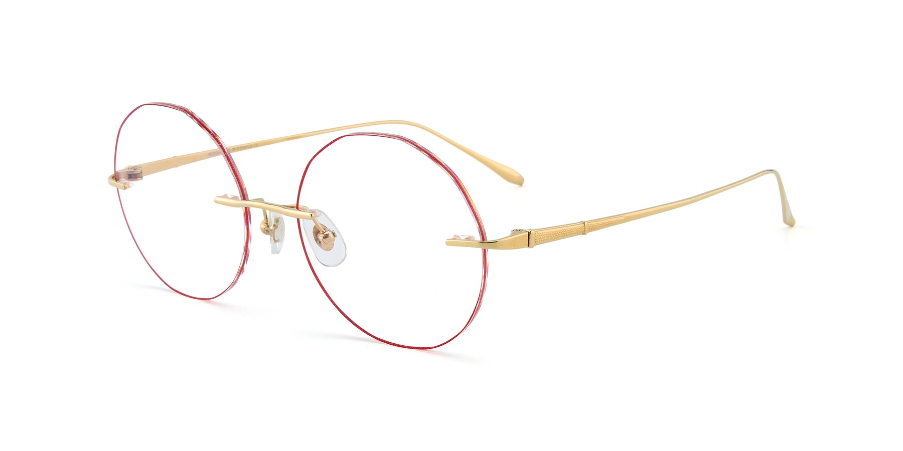Angle of Y7007 in Gold-Red with Clear Eyeglass Lenses