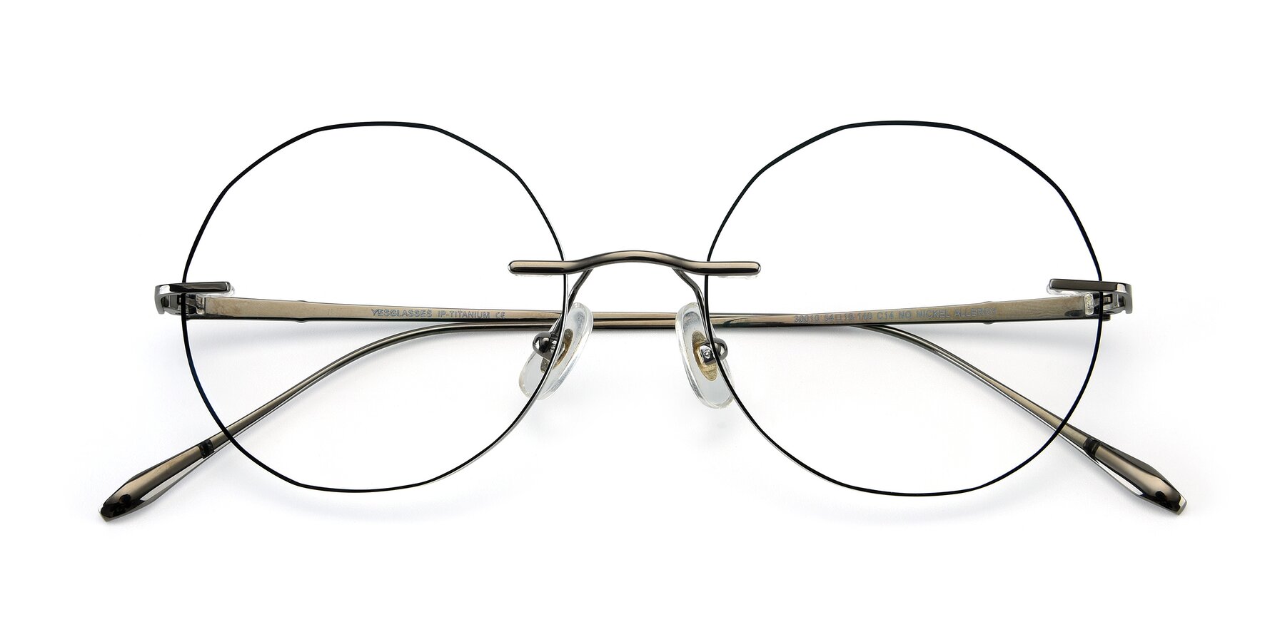 Folded Front of Y7007 in  Gunmetal-Black with Clear Eyeglass Lenses