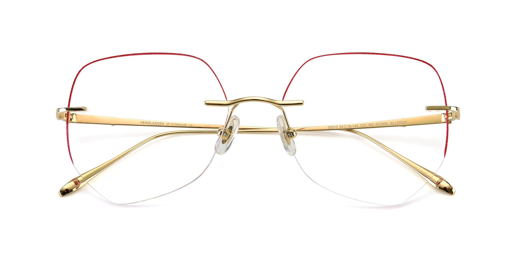 Folded Front of Y7008 in Gold-Red with Clear Eyeglass Lenses