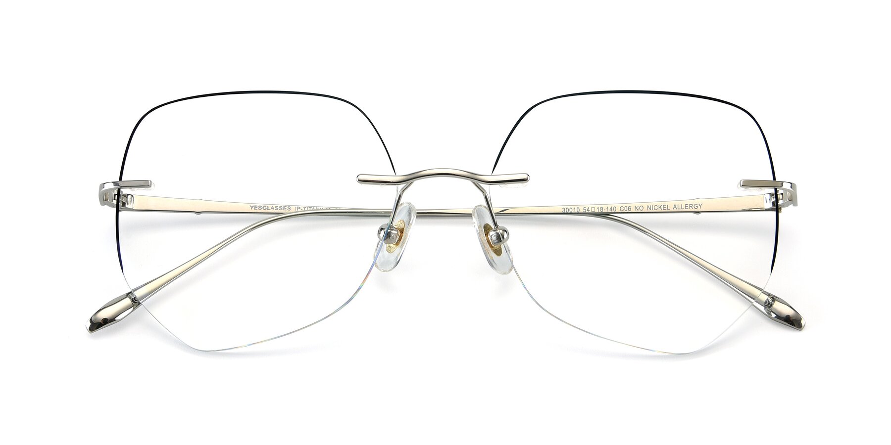 Folded Front of Y7008 in Silver-Black with Clear Eyeglass Lenses