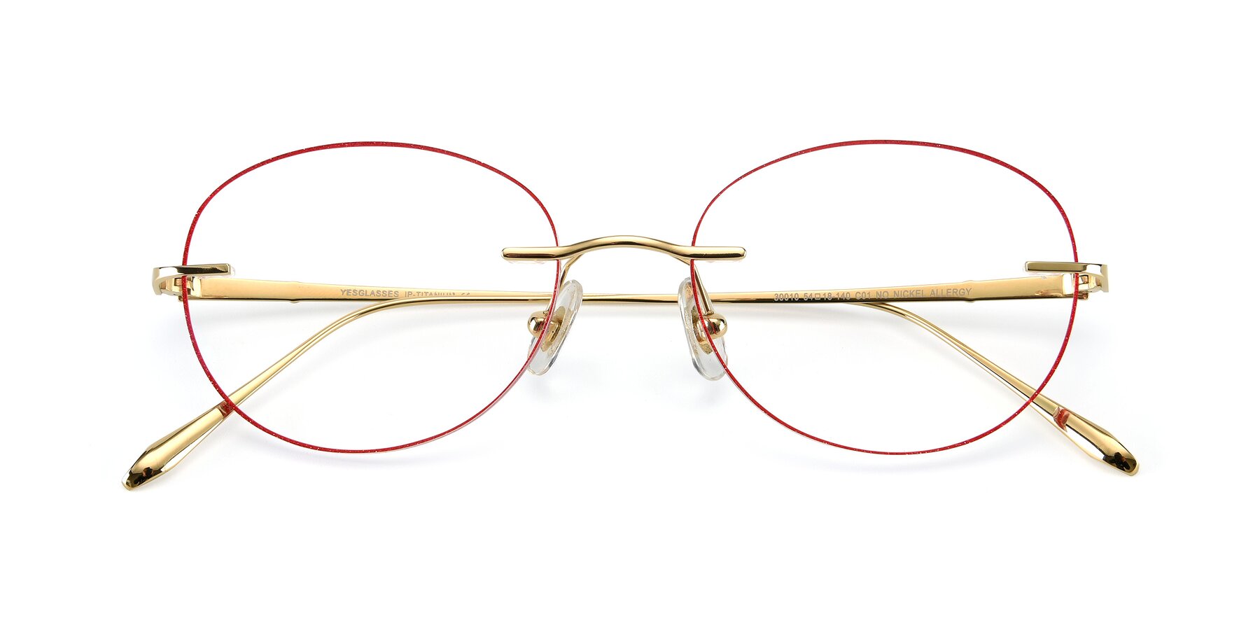 Folded Front of Y7009 in Gold-Red with Clear Eyeglass Lenses