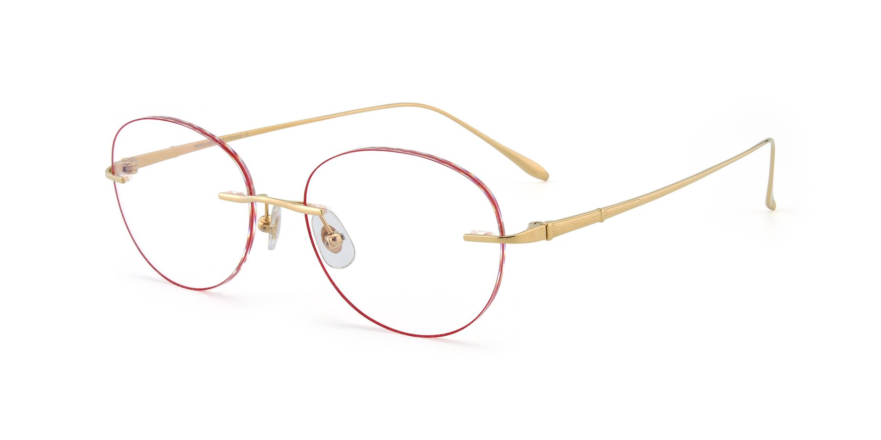 Angle of Y7009 in Gold-Red with Clear Reading Eyeglass Lenses