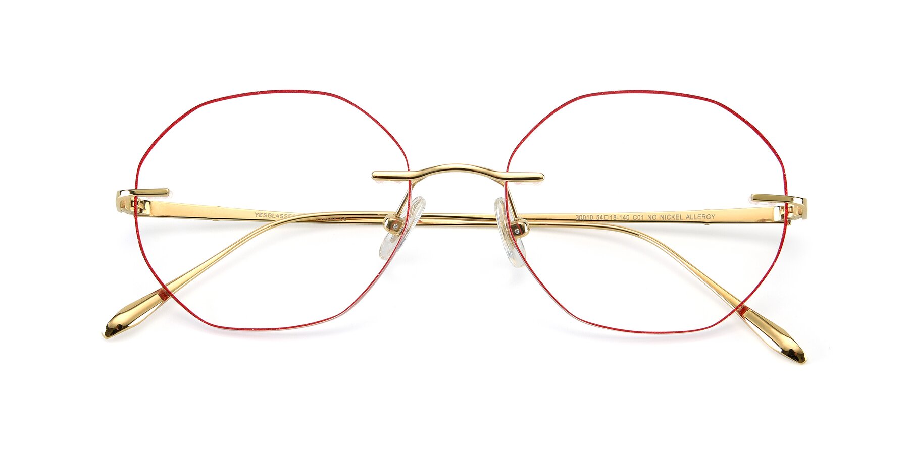Folded Front of Y7010 in Gold-Red with Clear Reading Eyeglass Lenses