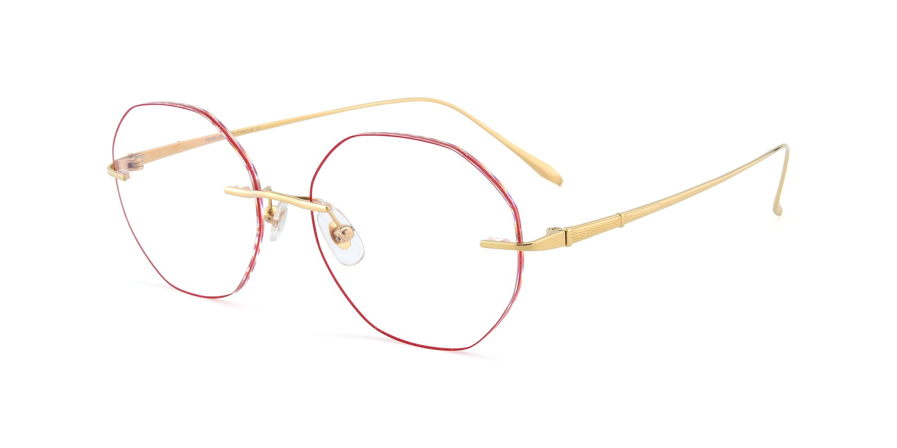 Angle of Y7010 in Gold-Red with Clear Eyeglass Lenses