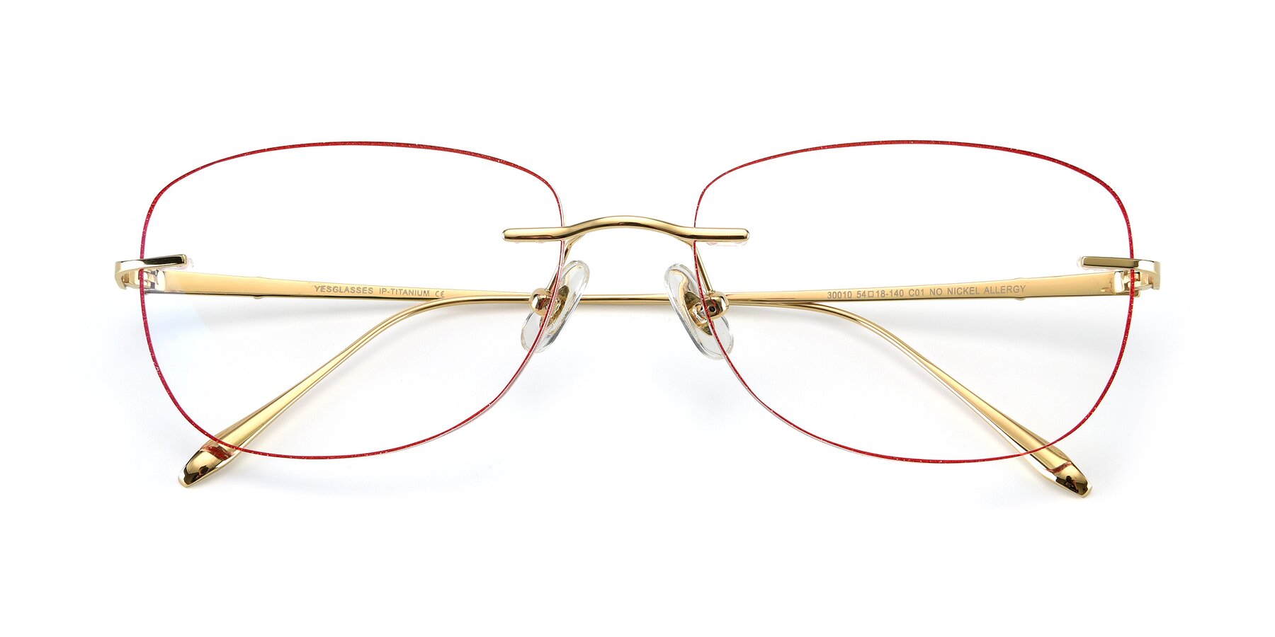 Folded Front of Y7012 in Gold-Red with Clear Reading Eyeglass Lenses