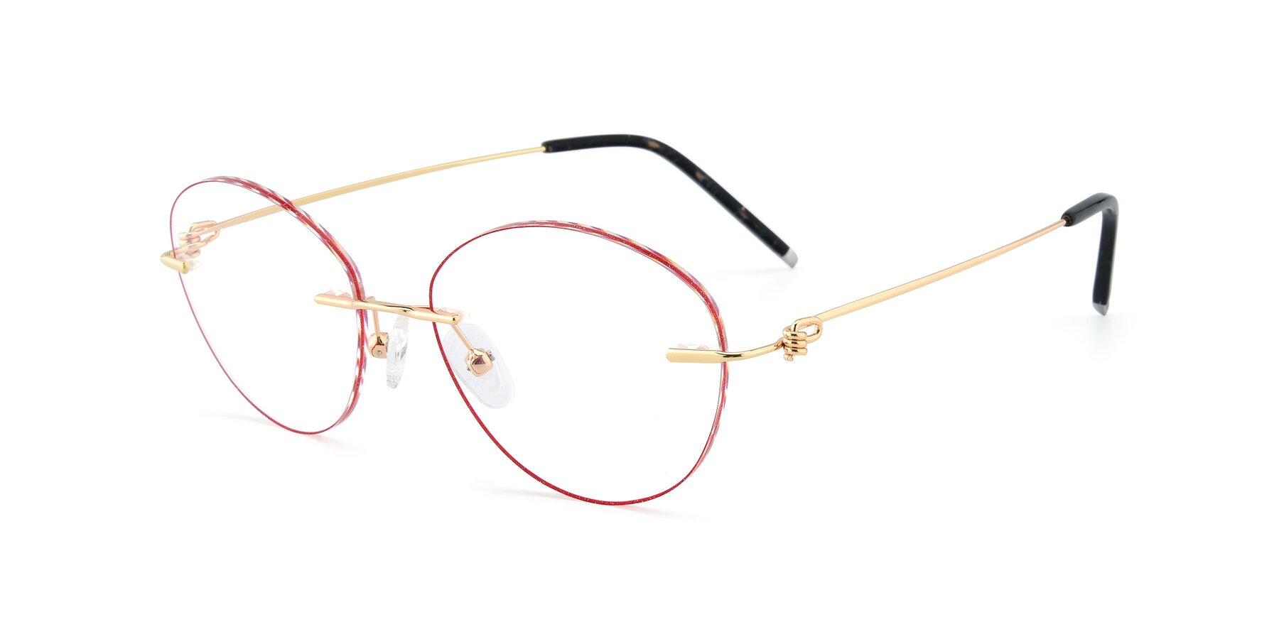 Angle of Y7013 in Gold-Red with Clear Reading Eyeglass Lenses